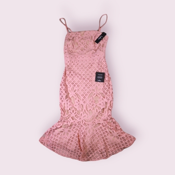 NWT Lulus XS Unlimited Love Dusty Pink Lace Trumpet Midi Dress Spaghetti Strap - Picture 2 of 11